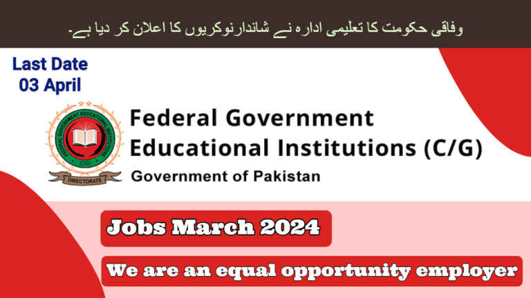 Federal Government Educational Institute FGEI Jobs In Pakistan 2024