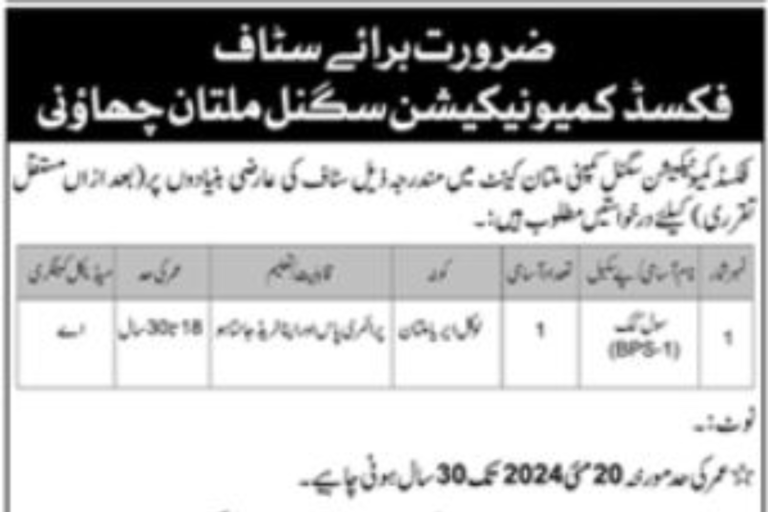 Fixed Communication Signals Company Cant Jobs in Multan 2024