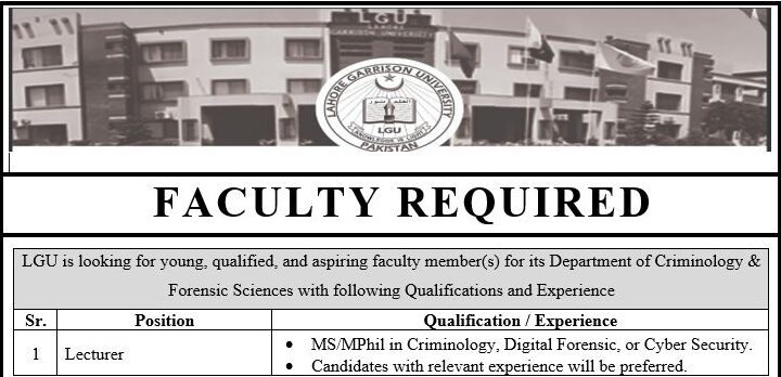 Latest Lahore Garrison University (LGU) Jobs In August 2024