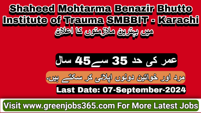 Latest SMBBIT Jobs in Karachi September 2024 - Shaheed Mohtarma Benazir Bhutto Institute of Trauma